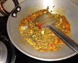 A picture of step 2 of Egg Bhuji with veggies.