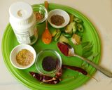 A picture of step 1 of Pulicha keerai koottu (Paruppu keerai in Tamil, Kulfa Ka Saag in Hindi, Purslane in English).
