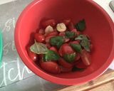 A picture of step 1 of Bruschetta with Mazara Red Shrimp Tartare, Burrata, and Salad Greens.