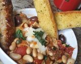 A picture of step 7 of Grilled Sausage and Cannellini Beans Puttanesca w/ Garlic Bread.