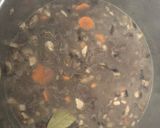A picture of step 3 of Beef goulash with mushrooms served on potato pancakes.