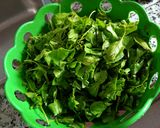 A picture of step 1 of Sindhi sai bhaji spinach with veggies and Bengal gram Dal.