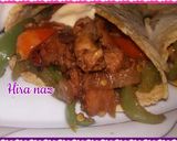 A picture of step 5 of Maxican chicken fajitas With tortillas.