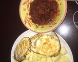 A picture of step 1 of Cooked potato, omelette & sauce🍳🌶🥔.