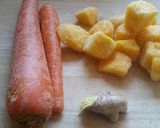 A picture of step 1 of High protein ginger carrot mango smoothie.