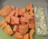 A picture of step 1 of Home made pumpkin and leak soup.
