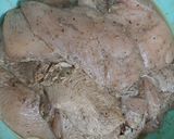 A picture of step 1 of Teragon steaks with garlic rice and vegs.