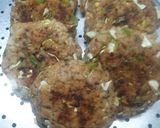 A picture of step 3 of Jain/regular Besan and rice kebabs with salsa sauce.