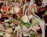 A picture of step 5 of Rajma/red beans salad with red sauce.