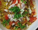 A picture of step 2 of Leftover sev chivda misal.