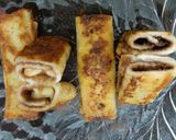 A picture of step 7 of French toast filled with chocolate and banana.