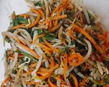 A picture of step 3 of Namul (Korean vegetables).