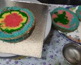 A picture of step 8 of Holi special Vanilla colourful cake.