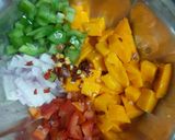 A picture of step 6 of Mango theplas with mango salsa.