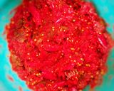 A picture of step 3 of Pandumirchi Pachchadi (fresh red chilli pickle).