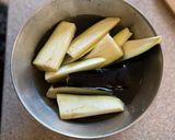 A picture of step 1 of 🍆 Steamed aubergine, seasonal garnish, Japanese citrus soysauce.