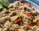 A picture of step 6 of Rice Noodles with Chicken, Peanut Sauce, and Lime.