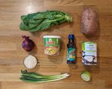 A picture of step 1 of Sweet potato and coconut green thai curry soup.