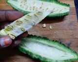 A picture of step 3 of Pavakkai /bitter gourd pitlai.