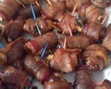 A picture of step 3 of Peanut Butter Bacon Wrapped Dates.
