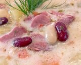 Tejfölös, habart, füstölt tarja leves, zöld fűszerekkel és zöldségekkel recept fázis 6 fotója