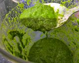 A picture of step 2 of Hari chutney/green mint sauce making with tips.