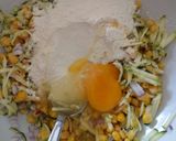 A picture of step 2 of Veggie fritters and poached egg in a bun.