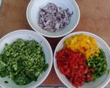 A picture of step 2 of Tofette pasta with peppers.