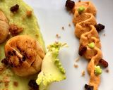 A picture of step 2 of Pan seared scallops and roe emulsion.