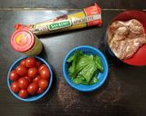 A picture of step 1 of Herb Chicken sweet basil tomato spaghetti.