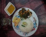 A picture of step 10 of Kumro shaak with chingri mach and dal a tasty lunch.