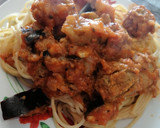 Foto del paso 2 de la receta: 141. Espaguetis con albóndigas veganas en tomate y berenjena