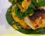 A picture of step 22 of “Fish and chips” - Mulloway with a Pallete d’All Doux and Garlic Chips.