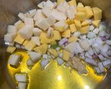 A picture of step 1 of Lebanese style lemony brown lentil, potato and spinach soup.