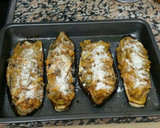 Foto del paso 5 de la receta: Berenjenas al horno rellenas de ajos tiernos y beicon