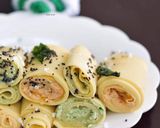 A picture of step 7 of Paneer stuffed khandvi.