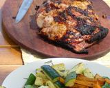 A picture of step 7 of Safari oven baked vegetables and a garlic ginger pork shoulder.