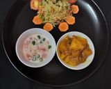 A picture of step 8 of Fried rice doi potato raita and salad.