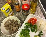 A picture of step 2 of Stir Fried Black Pepper Beef (with lots of crunch from the onion & chilli).