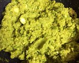 A picture of step 2 of Bhakarwadi stuffed with peas.