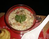 A picture of step 4 of Tomato egg soup  with  buttery patatos  swirls.