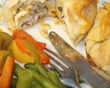 A picture of step 3 of Chicken, mozzerella filo parcels.