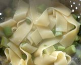 A picture of step 9 of Pappadelle Pasta with Asparagus, Saffron + Peas.