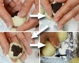 A picture of step 9 of Wagashi "Komugi-Manju" with a Fresh Herb.