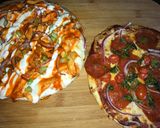 A picture of step 4 of Buffalo style + pepperoni pizza.