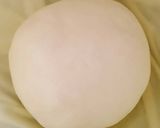 A picture of step 3 of Pita bread on the pan with sourdough starter.