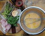 Baked omelette with ham, Langres cheese and grilled asparagus