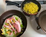 A picture of step 2 of Japanese Hiroshima Okonomiyaki Pancake.