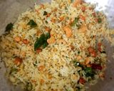A picture of step 4 of Mamidikaya pulihora or mavinakayi chitrana / Mango rice.