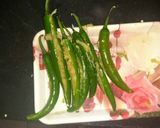 A picture of step 1 of Cut mirchi bhajji.